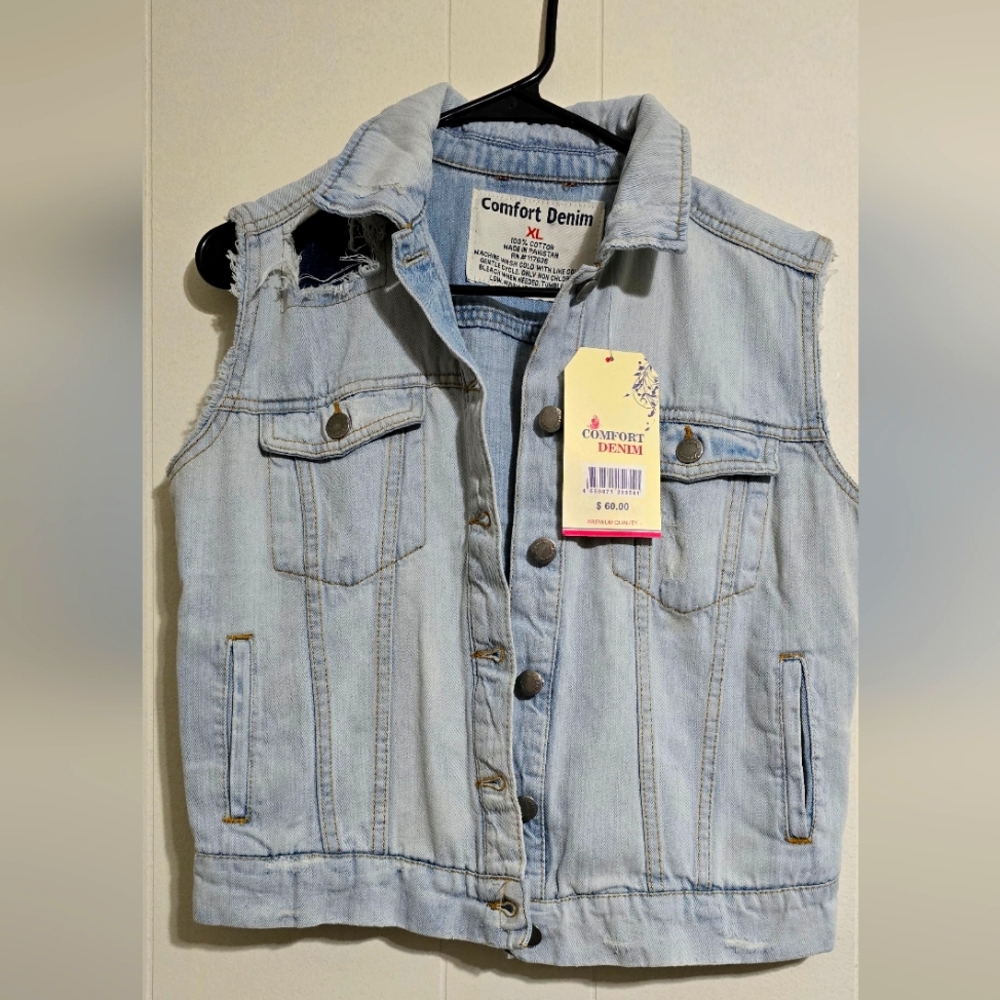 NWT Distressed Denim Vest